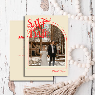 Save The Date Red Retro Vintage arche Typographie mariage photo