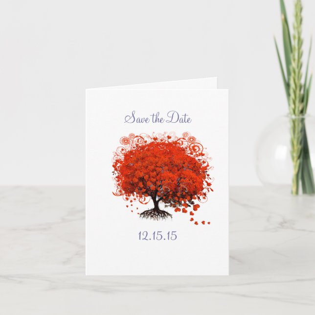 Save the Date Red Tree Wedding Card (Front)
