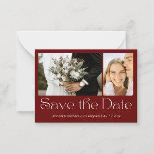 save the date red white 2 photos collage wedding  card