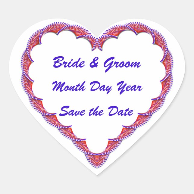 Save the Date Red White and Blue Heart Sticker (Front)