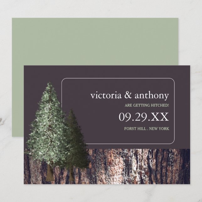 Save The Date Redwoods & Bark, Mariage rustique Enregistrer la d (Devant / Derrière)