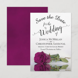 Save The Date Reflecting Cassis Purple Rose Romantic Wedding