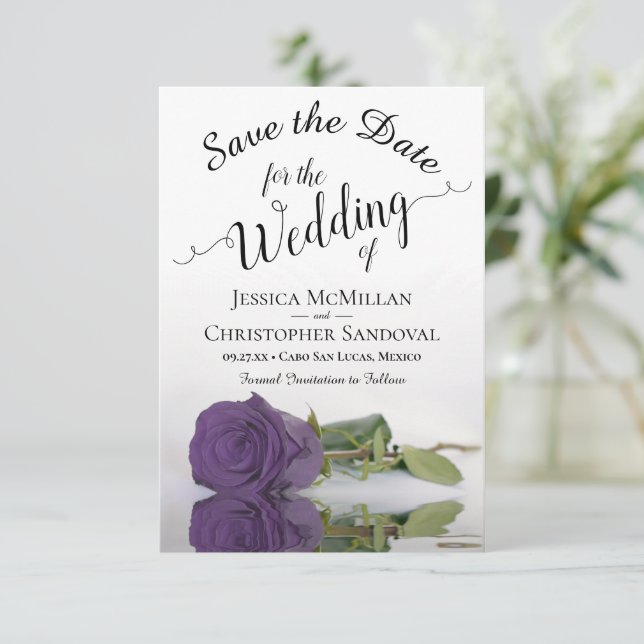 Save The Date Reflet Améthyste Rose violet Mariage romantique (Debout devant)