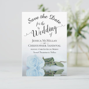 Save The Date Reflet bleu clair Dusty Rose Mariage romantique