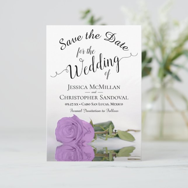 Save The Date Reflet Lilac violet Rose Mariage romantique (Debout devant)