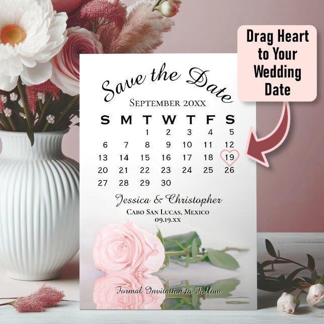 Save The Date Reflet Rose rose Élégant calendrier de mariage (Créateur téléchargé)