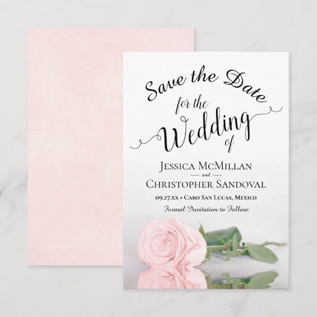 Save The Date Reflet rose rose vierge Mariage romantique (Devant / Derrière)