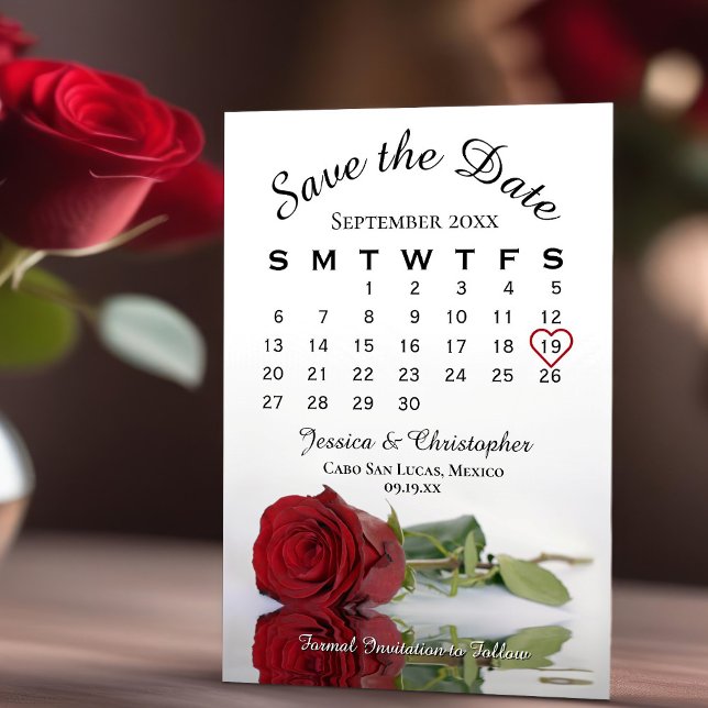 Save The Date Reflet Rose rouge Élégant calendrier de mariage (Créateur téléchargé)