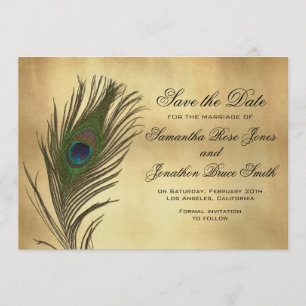 Save The Date Regarder vintage Peacock Feather Elegant Enregistr