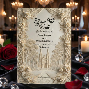 Save The Date Relief Faux Gaufrage Ivoire Pierre Baroque