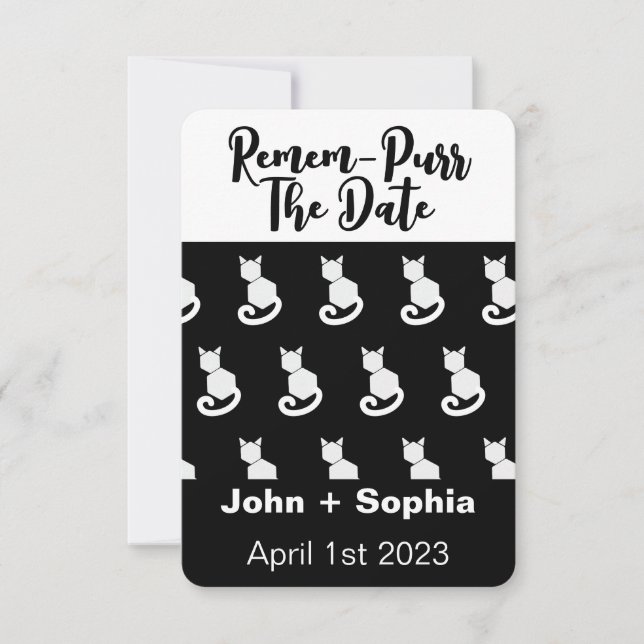 Save The Date Remem-Purr Drôle Moderne Chat Noir et Blanc Enregi (Devant)