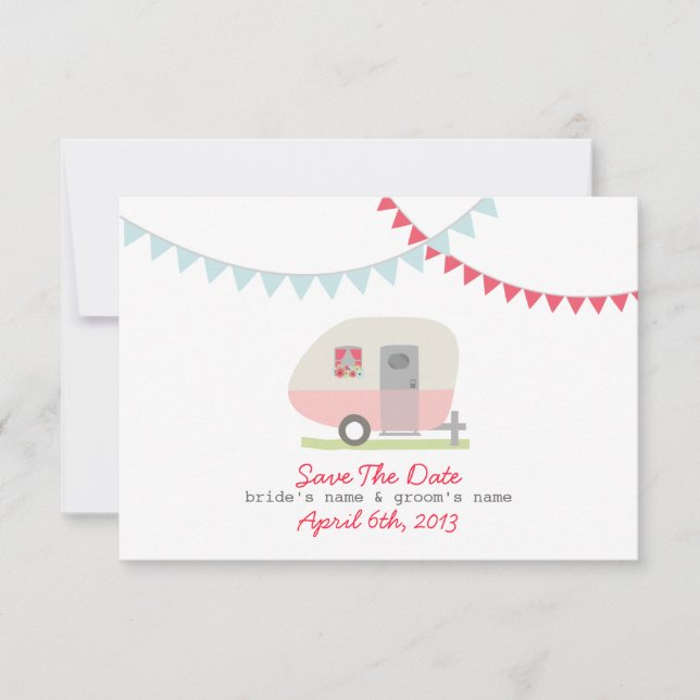 Save The Date Remorque et Mariage Rose Retro Enregistrer La Date (Devant)