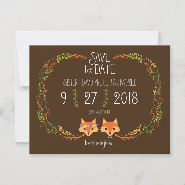 Save The Date Renard de la forêt fantaisiste mariage Épargnez la (Devant)