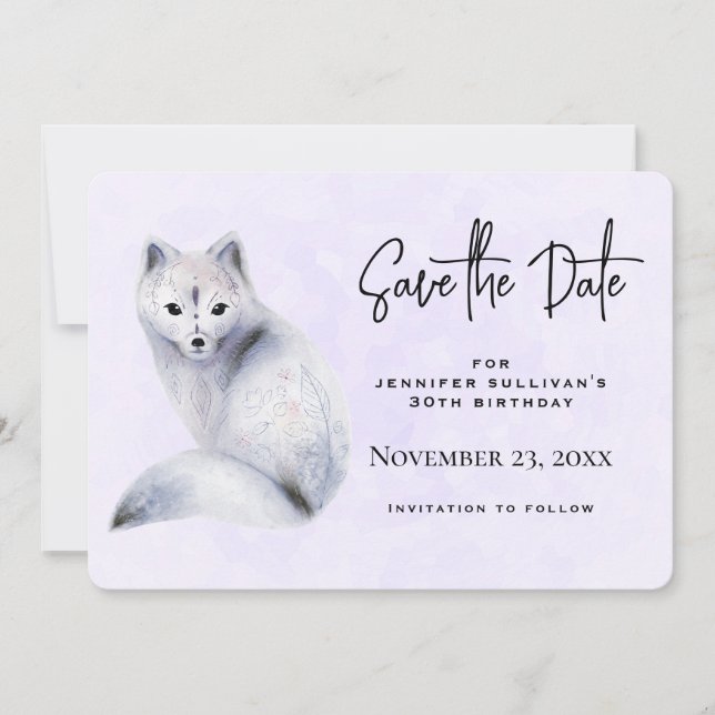 Save The Date Renard nordique mignon avec motifs floraux (Devant)