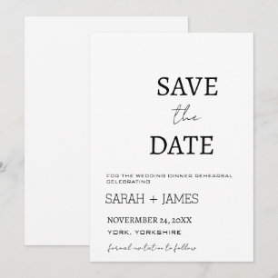 Save The Date Répétition minimaliste pour le dîner Mariage blanc