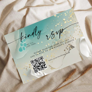 Save The Date Réponse QR Code   Ethereal Shoreline Teal Ocean