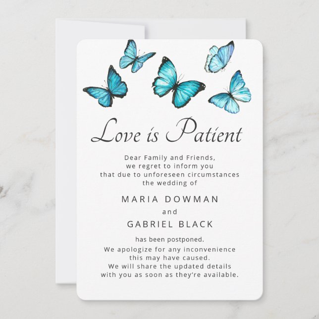 Save The Date Report de mariage Papillons L'amour est patient (Devant)