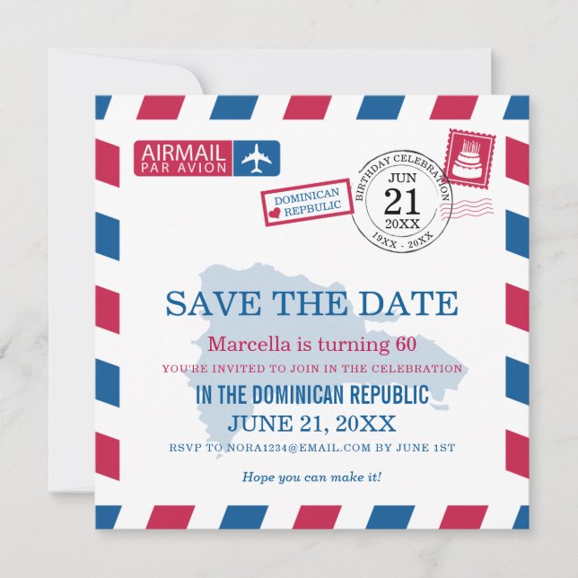 Save The Date République Dominicaine Airmail Fête d'anniversaire (Devant)