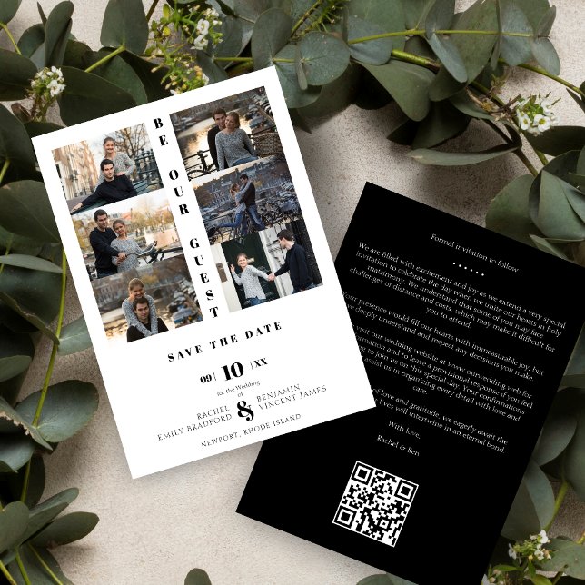 Save The Date Reserva La Fecha Black Love Simple Elegant Modern (Simple Chic Modern 6 Multi Photos Black & White Wedding Save the Date with Envelope. )