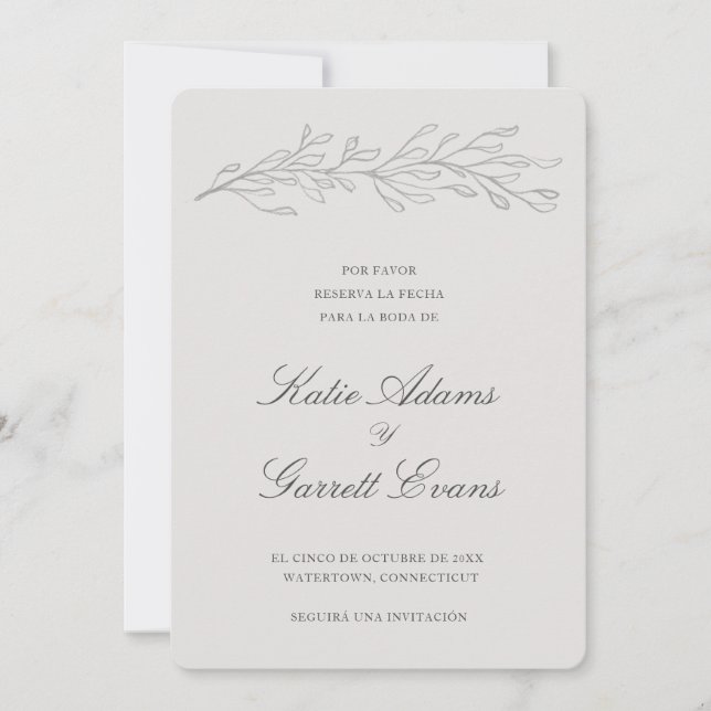 Save The Date Reserva la Fecha Elegant Simple Grey Espagnol (Devant)