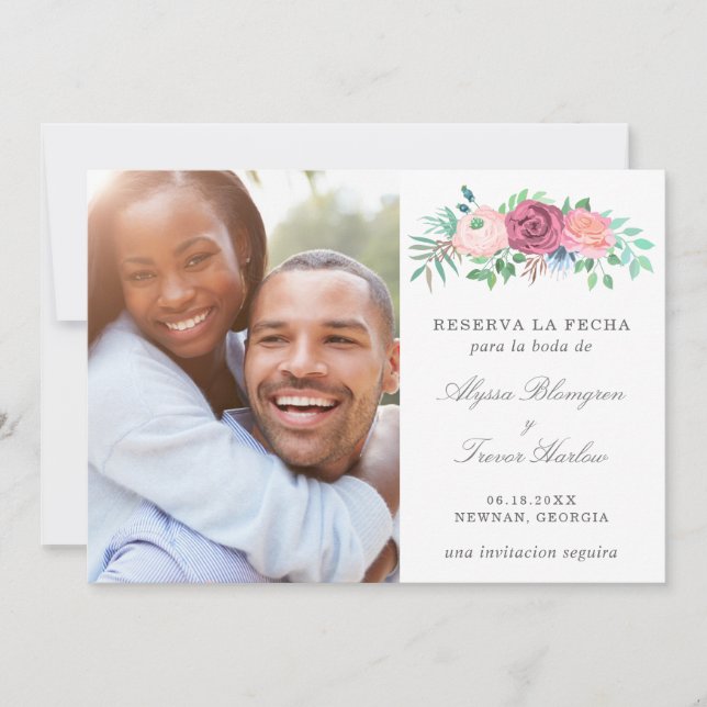 Save The Date Reserva La Fecha Pink Floral Photo Espagnol (Devant)