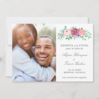 Reserva La Fecha Pink Floral Photo Espagnol