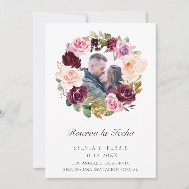 Save The Date Reserva la Fecha Purple Floral Photo Espagnol (Devant)