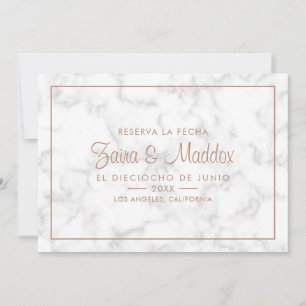 Save The Date Réservation La Fecha Marbre moderne Rose or espagn