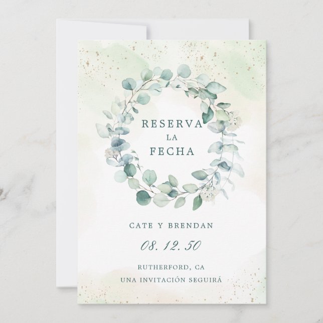 Save The Date Réserve La Fecha Eucalyptus Verdure Espagnol (Devant)