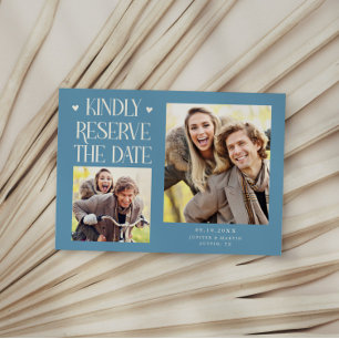 Save The Date Réservez aimablement 2-Photo Denim Bleu Mariage