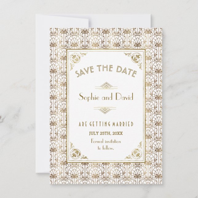 Save The Date Réservez la date | Gold White Roaring 20s Art Déco (Devant)