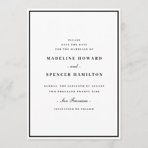 Save The Date Réservez la Date   Mariage Minimaliste Simple Élég
