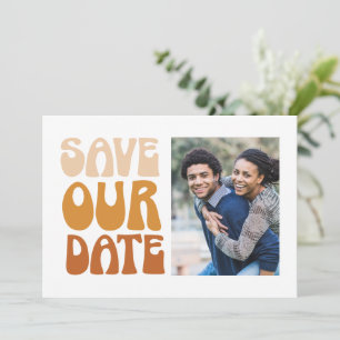 Save The Date Rétro Années 70 Mariage Photo Bohème Marron Beige 