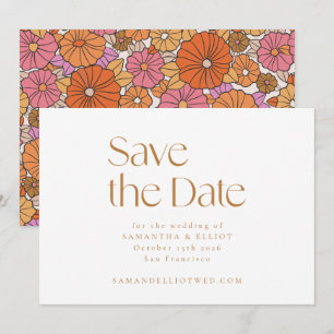 Save The Date Rétro Boho rose orange Floral minimaliste Mariage
