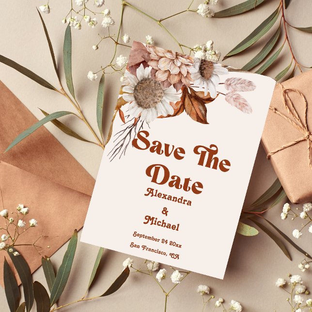 Save The Date Retro Boho Terracotta Burnt Orange Mariage (Créateur téléchargé)