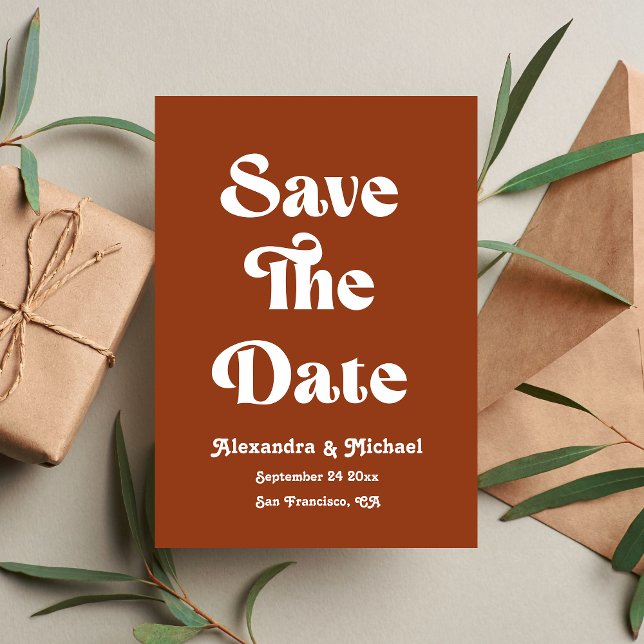 Save The Date Retro Boho Terracotta Burnt Orange Mariage (Créateur téléchargé)