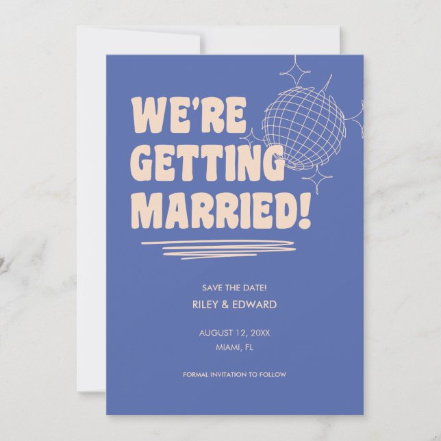 Save The Date Retro Bold "We're Getting Married" Blue Wedding (Devant)