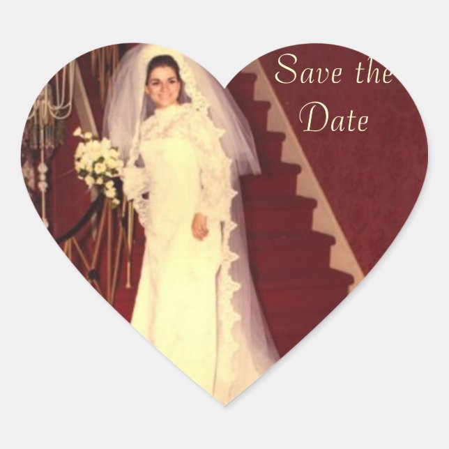 Save the Date Retro Bride Heart Sticker (Front)