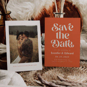 Save The Date Retro Burnt Orange Mariage Enregistrer La Date