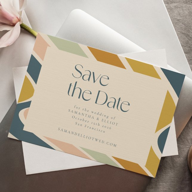 Save The Date Retro Earthy Boho Abstrait Wavy Pastel Mariage (Créateur téléchargé)