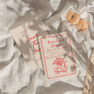 Save The Date Rétro Écrite À La Main Tirée Quirky Gras Mariage