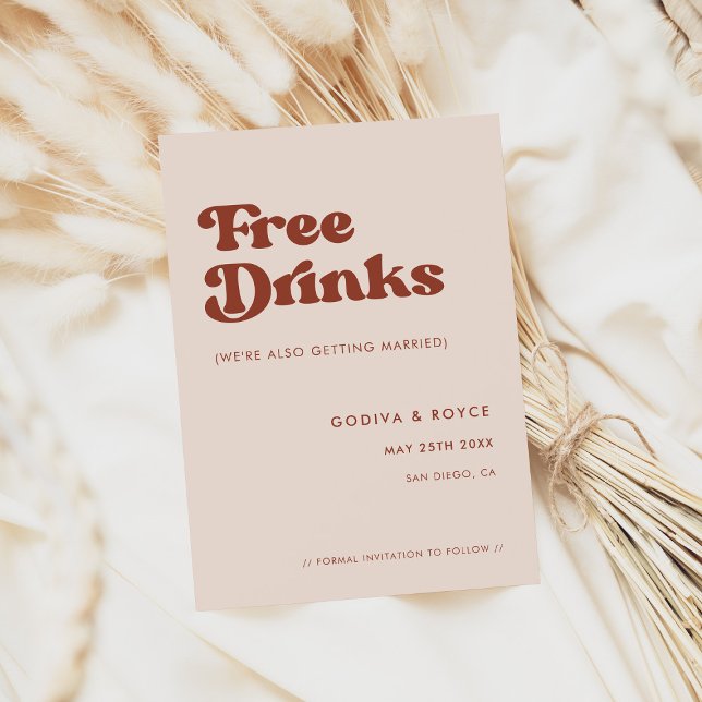 Save The Date Retro élégant Peach Pink Boissons gratuites (Créateur téléchargé)