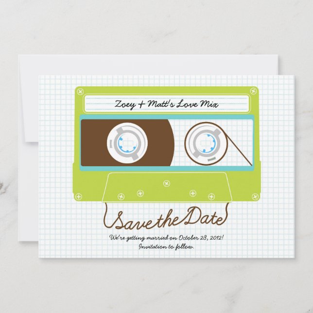 Save The Date Rétro Indie Mixtape Mariage bleu / Lime vert (Devant)