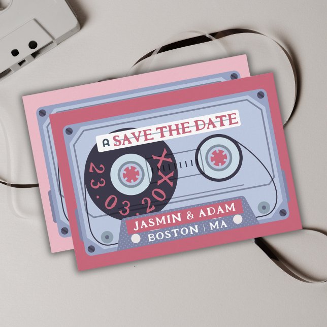 Save The Date Rétro Magenta Rose Cassette Audio Enregistrer La D (Créateur téléchargé)