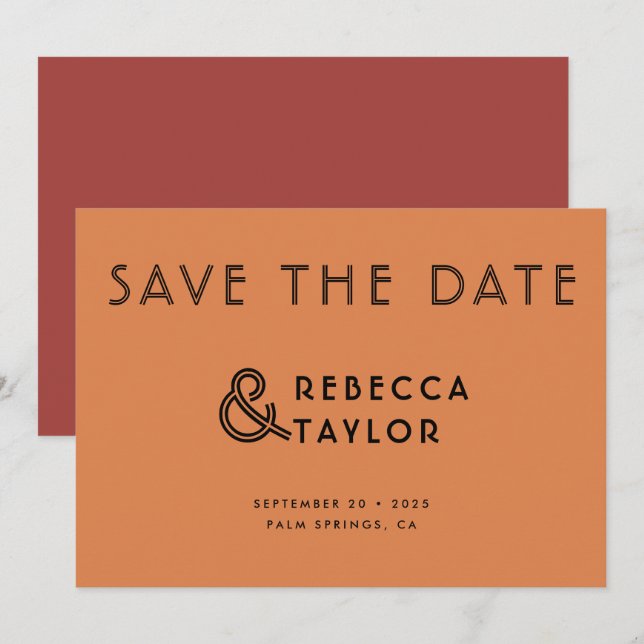 Save The Date Rétro minimaliste moderne Mariage rouge orange (Devant / Derrière)