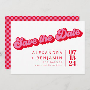 Save The Date Retro Mod Super Gras Rose Rouge Checkerboard