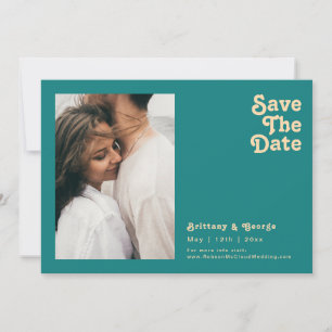 Save The Date Rétro moderne   Photo Turquoise Horizontale Enregi