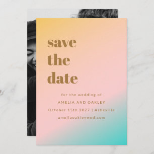 Save The Date Retro Pastels Gradient Simple Unique Photo Mariage