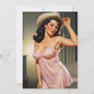 Save The Date Retro Pin-up Girl with Cowboy hat