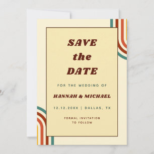 Save The Date Retro Rainbow Stripes Seventies 1970 Jaune